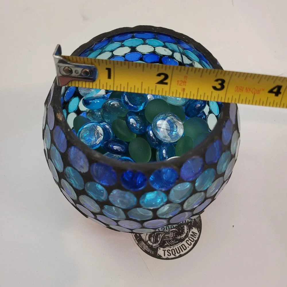 Target Votive Holder Blue Teal Mosaic Glass Gem Round Tea Light Candle Bowl 2008